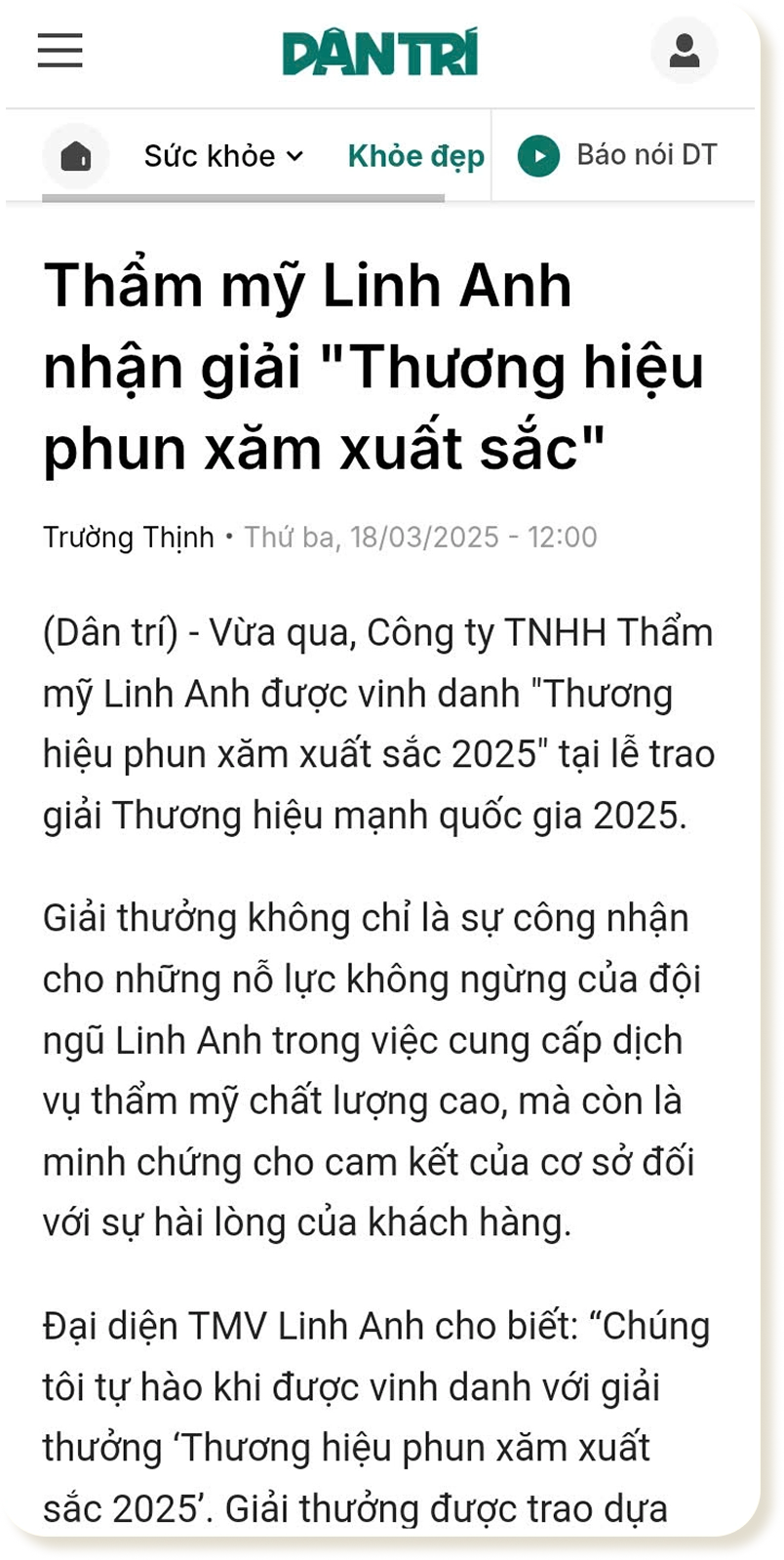 Linh Anh ghi dấu ấn trên báo Dân trí
